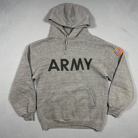 Russell Athletic Other - Vintage Russell Athletic Hoodie Mens Medium Gray ARMY US Flag Patch Made in‎ USA